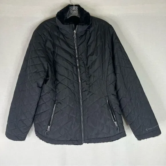 Free Country Jacket Women's Black Cloud Lite Reversible Faux Fur Winter XL Zip - Picture 3 of 12